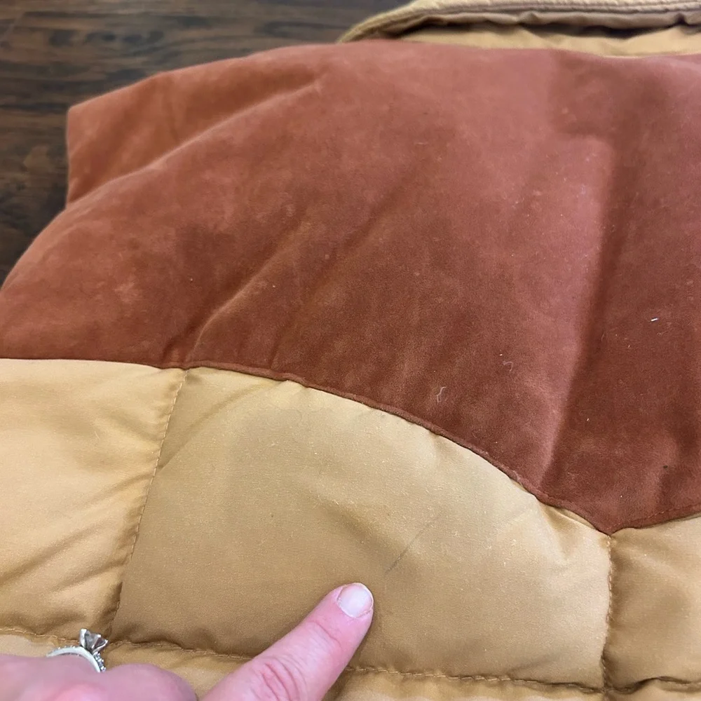 VINTAGE 🍃 GERRY MENS 70s Puffer Vest Color Block Tan Brown Beige USA Large Retro - Picture 11 of 11